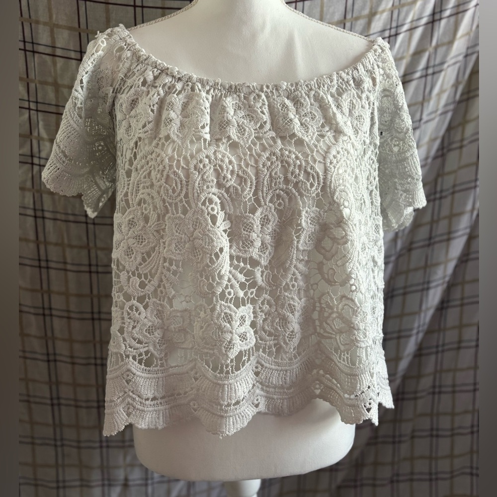 Haute Monde White Lace Off-Shoulder Crochet Blouse